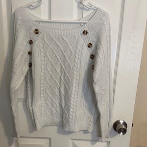 Source Unknown Cable Knit Sweater - Cream with Button Accents
